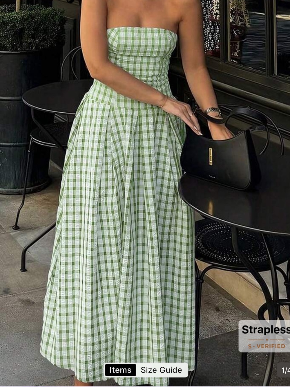 SHEIN Strapless Green Gingham Maxi Dress